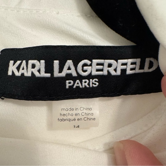 KARL LAGERFELD PARIS Collared Contrast-Trim Dress, Size 14, Black/White, NEW - Picture 10 of 12